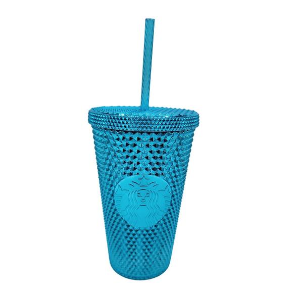 Starbucks Other - Starbucks Summer 2023 Metallic Chrome Teal Blue Bling Stud Grande Straw Tumbler